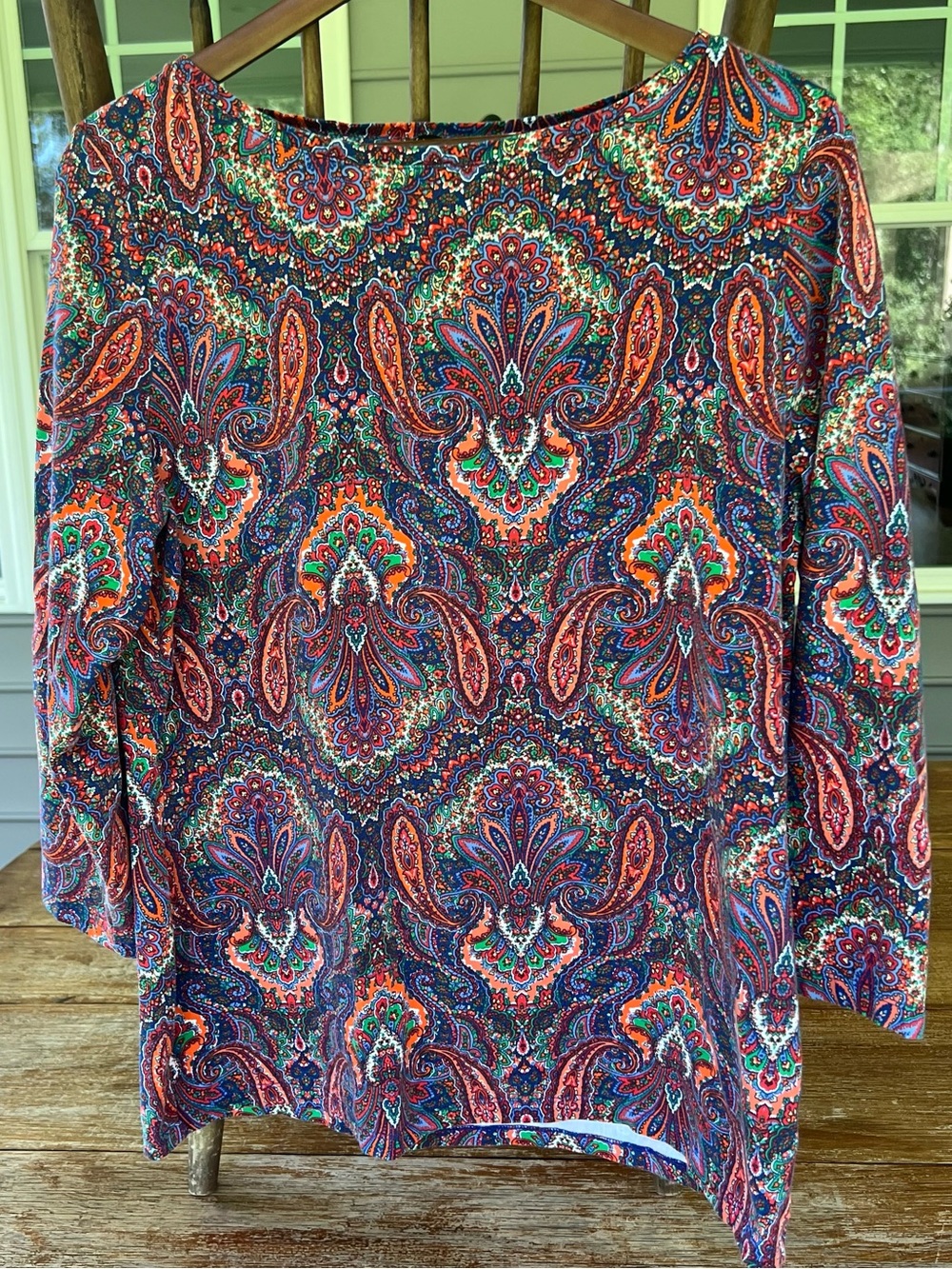 Talbots Paisley Boat Neck Top Multicolor 3/4 Sleeve Size XL